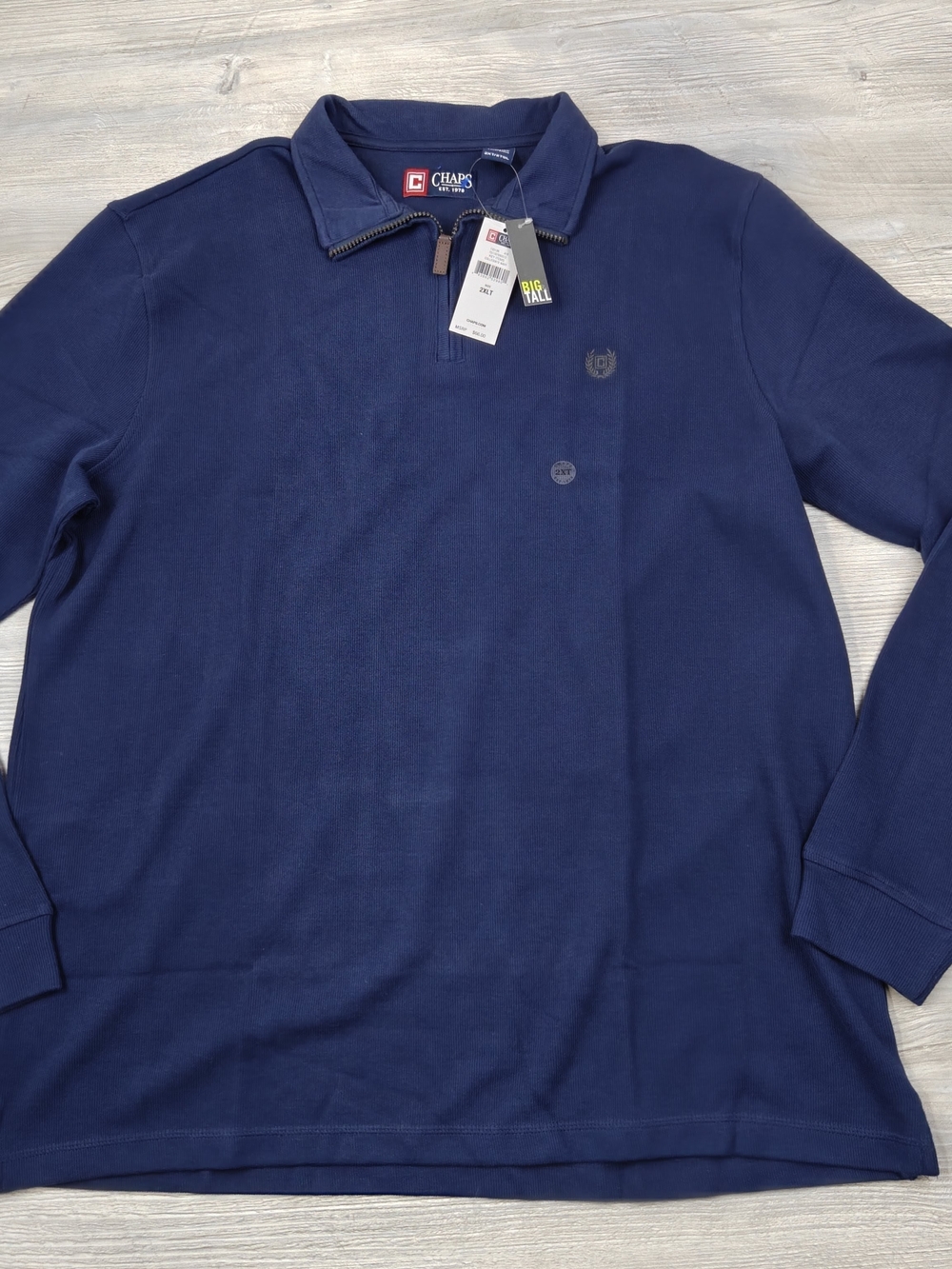 Chaps Men's 2XLT Big & Tall 1/4 Zip Pullover NWT Cotton Navy Ribbed Sweater